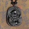 Hängen Natural Obsidian Carved Pisces Lucky Amulet Pendant Dragon Wholesale Chakra Zodiac Cross Chain Amulet Silver New Jewellery