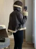女性用トレンチコート冬の温水シープスキンラムコート厚いルーズフェイクファーレザージャケット女性プラスサイズジッパーモットバイカー