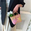 Totes Summer Trend en geweven andbag Square Lile Basket 2024 Nieuwe stro leuke kleurrijke tassen undred Collision Color oliday Beac BagH24220