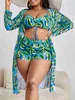 Dames Badmode 3 Stuks Grote Maat Bikini Gedrukt Badpak Vrouwen Kimono Trekkoord Voor Vrouwelijke Badpak BeachwearH2422088
