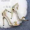 Sandals Women Gold Rhinestone Ankle Strap High Heels Sandals Shoes T240220