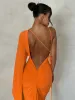 Vestidos weiyao sem costas sexy maxi vestidos para as mulheres 2023 profundo v bodycon longo vestido de verão manga cheia elegante festa noite porm vestido