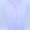 Halsband Fashion 925 Sterling Silver Long V Necklace Rose Gold Color Angled Bar Halsband med CZ Paled Long Y Layer Halsband för kvinnor