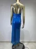 Casual Kleider Frauen Luxus Sexy Blau Mesh Eine Schulter Pailletten Ausschnitt Maxi Lange Kleider Kleid Elegante Promi Abend Party Club