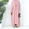 Ethnic Clothing Modest Kimono Abaya Solid Middle Eastern Muslim Dubai Cardigan Robe For Women Contrast Patchwork Trim Islamic Eid