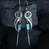 Dangle Earrings Female Ethnic Spiral Metal Green Blue Stone Earring Vintage Jewelry Geometric Crystals Handmade Gift