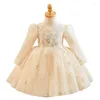 Sukienki dla dziewczynki Długie rękawie Suknia niemowlęta 1. urodziny Baby Princess Costume Party Wedding Wedding For For Kids Communion Banque Frock