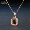 Necklaces LAMOON 925 Sterling Silver Necklace Rectangular Red Garnet Gemstone Pendant 18K Rose Gold Plated Fine Jewelry LMNI053