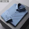 Camisas de vestido masculinas micro-elásticas de mangas compridas desgaste formal adequado para colete fino camisa de negócios sociais amoreira seda resistente a rugas