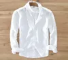 Men039s 100 Pure Linen Longsleeved Shirts Men Brand Clothing S3xl 5 kolorów solidna biała koszula CAMISA1835503