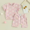 Kledingsets Peuter Babymeisje Kleding Baby Zomerset Leuke bloemenprint Outfit T-shirt met korte mouwen Top Elastisch pak