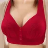 Yoga Outfit Women 3/4 Cup Bra Comfortable Lace Splicing Push-up For Mid-aged With Front Button Closure Vest Style Size Mom Back