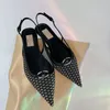 Mesh Pumps Slingbacks Women Luxury Sandals Pump Famous Designer Woman Kitten Low Heel Dress Shoes Top Mirror Quality Nappa Genuine Leather Straps Sexy Pointed Toe