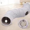 Tunnel pour chat pour chats d'intérieur Tunnel pliable pour gros chat Tunnels pour animaux de compagnie en daim gris avec un judas et un jouet suspendu en peluche 240219