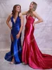 Halter Fitted Prom Queen Dress 2K24 Deep V-Neck Lace Body Long Preteen Pageant 겨울 공식 저녁 칵테일 파티 활주로 검은 넥타이 갈라 하이 슬릿 자홍색 Royal