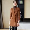 Kvinnors kostymer Autumn Winter Coat Women Formal Blazer Ladies Khaki Black Red Long Sleeve Double Breasted Mid Jacket Female Outerwea