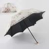 Broderad spets dubbelskikt UV -skydd Sun Umbrellarainsnow Folding Paraply med förvaringspåse 240219