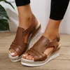 Sandals Large size grass woven high heeled sandals for women in 2023 new thick soled fish mouth Roman shoes one line buckle high heeled womens sandals T240220