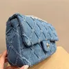 25cm lüks çantalar 10a çanta kadınlar çanta koyu tasarımcı omuz mavi cüzdanlar vintage denim el çantası gümüş zincir donanım yaz cüzdan keseleri kayış yapmalı