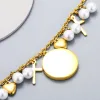 Armband isoutbox anpassade fotomedaljonger armband med vintage mode vit pärla guld hjärta kors kvinnliga mode juvelery armband