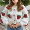 Halsband Jusahy Elegant Strawberry Decoration Christmas Cardigan Sweaters For Women Girls 'Single Breasted Loose Vneck Coat Clothing New