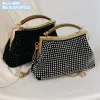 Wholesale factory ladies shoulder bags 2 styles elegant diamond dinner bag sweet pearl chain handbag personality alloy edging fashion mobile phone coin purse 5811