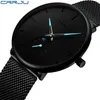 Crrju Fashion Mens Watches Top Brand Luxury Quartz Watch MenカジュアルスリムメッシュスチールスチールウォータープルーフスポーツウォッチRelogio Masculino Stude253W