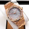 AP Montre-bracelet pour homme, montre pour femme, montre pour homme, série Royal Oak, diamètre 37 mm, or rose 18 carats, diamant original, automatique, mécanique, montre de luxe pour homme