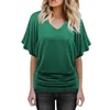 Dames T-shirts Mode Vouw Plus Size Tops Voor Vrouwen V-hals Effen Zoom Mouw Los Batwing Shirt Casual Gebreid Vest Dameskleding