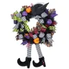 2021 Halloween Wreath Door Hanging Decoration Halloween Witch Hat Leg Pumpkin Door Wreath Happy Halloween Home Party Supplies Y090214w