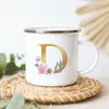 Tasses Lettre Imprimé Floral Vintage Émail Créatif Café Thé Tasse Boisson Dessert Lait Tasses Poignée Verres De Mariage Cadeau De Demoiselle D'honneur