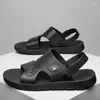 Sandals 2024 Summer Men's Slippers Men PU Leather Adult Thick-soled Beach Shoes Non-slip Open-toe