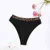 Women's Swimwear 2024 Leopard Print Bikini Bottoms Sexy High Waist Pants Fashion Plain Fabric Nylon Material Summer Monokini