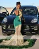 Mermaid Green Long Prom Dresses 2024 Halter Lace Sheverles Feathers recistrict Birthday Party Parcly Serfecly Develops Robe de Bal 0220