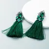 Boucles d'oreilles pendantes en cristal vert pour femmes, bijoux Vintage, mode élégante, Long gland strass, noël, vente en gros