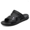 Sandals 2024 Summer Men's Slippers Men PU Leather Adult Thick-soled Beach Shoes Non-slip Open-toe