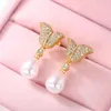 Baumeln Ohrringe Huitan Ästhetische Schmetterling Imitation Perle Für Frauen Luxus CZ Temperament Süße Braut Hochzeit 2024 Schmuck