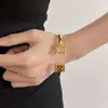 Real Gold Electroplated Luo Family Fashionable Square Hollow Pattern Open Plain Ring Bracelet with Light and Unique Exquisite Couple Handicraft