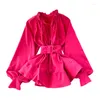 Damesblouses Chique blouse voor dames Effen kleur Ruches Blusa Feminina Lantaarnmouwen Dames Tops en Peplum Koreaanse mode Dropship