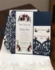 Gorgeous Navy Lace TriFold Laser Cut Wedding Invitations Pocket Wedding invitation Die Cut Laser Cut Shimmer Jacket With RSVP Car2087668