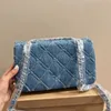 25cm lüks çantalar 10a çanta kadınlar çanta koyu tasarımcı omuz mavi cüzdanlar vintage denim el çantası gümüş zincir donanım yaz cüzdan keseleri kayış yapmalı