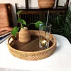 Placas 2 bandejas tecidas dos pces com alças cestas de serviço de vime redondo rattan para pão frutas legumes molho etc cnim ho