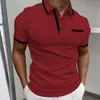 Polos pour hommes bouton de revers chemise demi-ouverture respirant coupe ajustée été avec poche plaquée de couleur contrastée rabattable pour décontracté