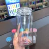 16 oz acrylique libbey canes tasses gobeurs en plastique en plastique transparent avec pp pp coloré paille cola boiss