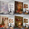 Weihnachtsbäume Kamin 3D Duschvorhang Badematten Toilettenvorleger Anti-Rutsch-Teppich Festival Dekor Frohe Weihnachten Badezimmer-Set F122393