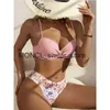 Kvinnors badkläder 2023 Tre stycken Bikini Set Cover Up Women Swimsuit Print Långärmning Push Bathing Suit Beachwear Swimming Biquinih2422009