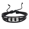 Corda preta artesanal de couro trançado com contas pulseiras retrô joias de liga ajustável para homens