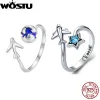Rings WOSTU Original 925 Sterling Silver Global Tour Open Ring Adjustable Fine Jewelry For Women Airplane Travel Souvenir Jewelry