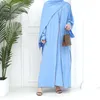 Ethnic Clothing Modest Kimono Abaya Solid Middle Eastern Muslim Dubai Cardigan Robe For Women Contrast Patchwork Trim Islamic Eid