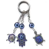 Keychains Turkish Blue Evil Eye Keychain Car Pendant With Beads Four-leaf Clover Good Luck House Keyring Amulet